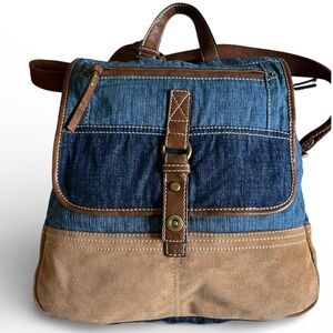 Fossil Denim and Tan Leather Satchel